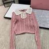 Designer Lapel Rhinestone broderade bokstäver Fake Double Cardigan Solid Color Mönster flätad blommig fast färg Ulltröja för kvinnor