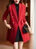 Ternos femininos outono preto blazer feminino vermelho mangas compridas temperamento negócios duplo breasted moda escritório elegante terno marrom trench coat