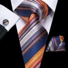 Bow Ties Hi Tie Orange Blue Striped Silk Wedding Tie för män Hanky ​​Cufflink Gift Nicktie Business Party Drop Fashion Designer 231005