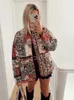 Dames Bont Faux Herfst Retro Bloemenprint Katoenen Jas Dames Single Breasted Losse Lange Mouw Jas 2023 Winter Casual Straat Dame Bovenkleding 231005