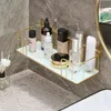 Bathroom Shelves Punch Free Luxury Bathroom Shelf Iron Wall Shelf with Marble Style Glass Plate Makeup Storage Rack Bath Rack Bathroom Accessory 230926