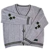 Femmes tricots t-shirts femmes automne mode col en V à manches longues étoile broderie tricoté Cardigan dames décontracté lâche simple boutonnage doux pull 231005