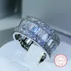 Bröllopsringar Simple Elegant 925 Sterling Silver Rectangle CZ Zircon Crystal Ring Promise Engagement for Women 231005