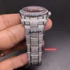 Montre à diamants glacés de haute qualité pour hommes, montre à cadran rouge, boîtier en acier inoxydable argenté, montre mécanique automatique 2742