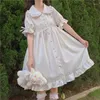 Casual Dresses NIGGEEY Lolita Skirt Fairy Summer Japanese Soft Girl Doll Neck Lace Up Bubble Short Sleeve Ruffle Edge Dress Women