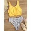 Maillots de bain pour femmes 2023 Sexy taille haute maillot de bain femmes Dot Print 2 pièces Bikini Fluorescent jaune été vacances plage maillot de bain