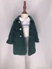 Coat Girls Boys Yün Kış Yeşil Kırmızı Sıcak İnce Noel Eid Giyim İngiliz Kraliyet Tarzı Çocuklar Vintage 231008