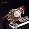 Bovet Szwajcarski kwarc męski zegarek Amadeo Fleurier Rose Gold Skeleton Białe zegarki Brązowe skórzane paski