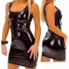 Sukienki swobodne s-xxxl kobiety pvc bandaż sukienka lateksowa patent skóra seksowna impreza bodycon damskie mokre wygląd mini czarny CA278O