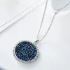 Necklace Earrings Set Blue Crystals Rhinestones Round Pendant Maxi Ring Silver Color Finger Accessories For Women Friends Party