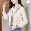 Frauen Leder High-End-Kurze Motorrad Jacke Weibliche 2023 Frühling Herbst Mantel Koreanische Version Mit Kapuze Casual Tops