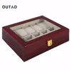 10 grilles rétro rouge en bois montre vitrine durable emballage titulaire bijoux collection stockage montre organisateur boîte cercueil CX20082295
