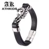 Personality Stainless Steel Scorpion Bracelet Men Jewelry Black Leather Bangles Magnet Buckle Male Wrist Band PD0477237E