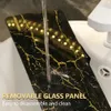 バスルームの棚大理石スタイルのガラス板メイクアップラックバスルームアクセサリーで鉄の壁の棚を掘削することなく、豪華なバスルームシェルフ230926