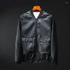 Мужская осенняя кожаная куртка из искусственной кожи с тонким воротником, повседневная мода, чистый цвет, большой карман