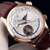 Yeni 42mm Master Control World Coğrafi Q1522420 BEYAZ DAVRAM AÇIK MENS SAAT MOON FAZI TOURBILLON Gül Altın Kılıf Deri Str2592