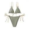 Costumi da bagno da donna 2 pezzi/set Bikini estivo Set tinta unita con cinturino per spaghetti Costume da bagno classico da donna per sport acquatici