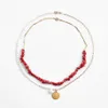 Collares de pimiento rojo a la moda para mujer, cuentas bohemias, perlas hechas a mano, Collar de piedra, Gargantilla, joyería, cadenas de regalo 2518
