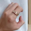 Bröllopsringar Kinel Fashion Glossy Men Ring 585 Rose Gold Simple Square Natural Zircon For Women High Quality Daily Fine Jewelry 231005