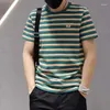 Men's T Shirts Harajuku Short Sleeved Striped T-shirt Round Neck Korean Style High Street Hip Casual Men Clothing Streetwear Tops