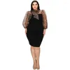 Abiti taglie forti Wsfec L-4XL per le donne 2023 Autunno Leopard Mesh sette maniche patchwork aderente sexy mini abito da festa goccia