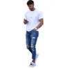 Jeans masculinos retro motocicleta denim verão buraco arruinado calças de equitação casual longo rasgado europa e américa