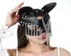 Uyee Sexy Cosplay Bunny skórzana maska ​​Halloween Maski Kat Ear Kobiet Dziewczyna Czarna skóra maskarada karnawałowa maska ​​cosplay3330686