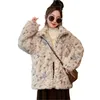 Päls vinter tonåring flickor ull blandningar jacka med reflekterande stjärnmönster ytterkläder imitation päls varma kläder för barn 5 7 9 11 13 14y 231008