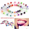 Anelli per lingua 100 Pz / lotto Gioielli per il corpo Moda Colori misti Tongue Tounge Anelli Bar Barbell Piercing Drop Delivery Dhwjt