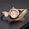 Wristwatches Watch For Women 2021 Ladies 18K Gold Gemstone Unique Design Quartz Watches Cuff Bangle Clock Zegarek Damski3129