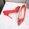 Dress Shoes Nice Style Ladies High Heels Rhinestone Buckle Flock Stiletto 9cm Pumps Women Elegant Party Korean-style