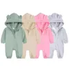 Barboteuses Bébé garçons filles chaud mignon barboteuse né coton polaire dessin animé 3D ours à capuche combinaison enfants à manches longues body Snowsuit 231005