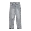 Moda jeans maré masculina outono casual vintage retalhos em linha reta calças de cor sólida zip azul claro solto calças jeans hip hop meninos masculino bottoms xxl 45-75 kg