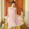 Women's Sleepwear Women Cotton Nightgowns Sexy Lace Nightdress Sleeveless Backless Bowknot Nightwear Princess Style Vintage352b