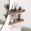 Bathroom Shelves Wall Mounted Corner Storage Rack Free Punch Walnut Wood Bathroom Shelf Storage Triangle Shelves Bathroom Accessories 230926