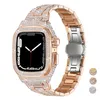 Luksusowy pasek z pełną modyfikacją diamentów z obudową do Apple Watch 9 8 7 45 mm stal ze stali nierdzewnej opaska iwatch seria S9 6 5 4 SE 44 mm