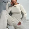 Kvinnors tvåbitar byxor FSDA -kvinnor sätter tröja topp långärmad och cyklist Autumn Winter White Casual Warm Outfits Knittad 231005