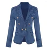 Kvinnors jackor 2023 Autumn/Winter Foreign Trade Coat dubbelbröst Lion -knapp tvättvatten denim kostym Slim fit liten