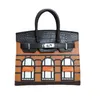 Sac fourre-tout Original nouveau 20cm petite maison en cuir véritable femmes sac à main en peau de vache Crocodile contraste couleur décontracté