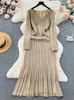 Grundläggande avslappnade klänningar Singreiny Winter Knit Long Dres V Neck Sleeve Retro French Elastic Soft Ladies Elegant Warm tröja 231005