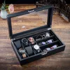 Watch Boxes Cases Carbon Fiber Pattern Leather Box Case Organizer Glasses Storage Display Black Luxury Men's Watches Sunglasses Gift 230928