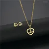 Necklace Earrings Set 20set/lot Stainless Steel Gold Color Heart Pendant Chain Stud Earring For Women Fashion Jewelry Gift Wholesale