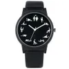창조적 인 재미있는 쿼츠 남성용 검은 다이얼 쿼츠 시계 시계 수컷을위한 편안한 검은 가죽 스트랩 손목 시계 H1012255T