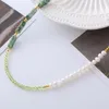 Choker Minar stylowy zielony kolor Naturalny kamień słodkowodna Perła 14K prawdziwy złoty mosiężny naszyjnik z koralikami dla kobiet