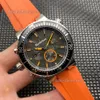 Montre pour hommes gauche, couronne à vis, lunette rotative de 46mm, bracelet en caoutchouc Orange, chronographe, mouvement à Quartz, montre-bracelet