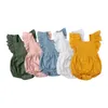 Barboteuses Bébé filles tenues d'été barboteuse solide lin volants sans manches vêtements pour bébés pour 0-24M enfant en bas âge né combinaisons body 231005