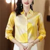 Mode de luxe Soie Satin Jaune Chemise À Manches Longues Femmes Designer Boutonné Blouses 2023 Automne Hiver Revers Tie-Dye Chemises Bureau Dames Simple Mode Piste Hauts