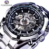 Forsining 2017 Silver Stainless Steel Waterproof Mens Skeleton Watches Top Brand Luxury Transparent Mechanical Male Wrist Watch Y1213V
