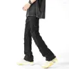 Men's Jeans 2023 Autumn High Street Black Y2K Slim Fit Hip Stacked Pants Destroyed Washed Denim Trousers