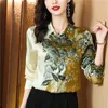 Luxe Zijde Satijn Mode Bloemen Shirt Herfst Winter Lange Mouw Dames Designer Grafische Blouses 2023 Kantoor Dames Revers Klassieke Button Up Shirts Chic Runway Tops